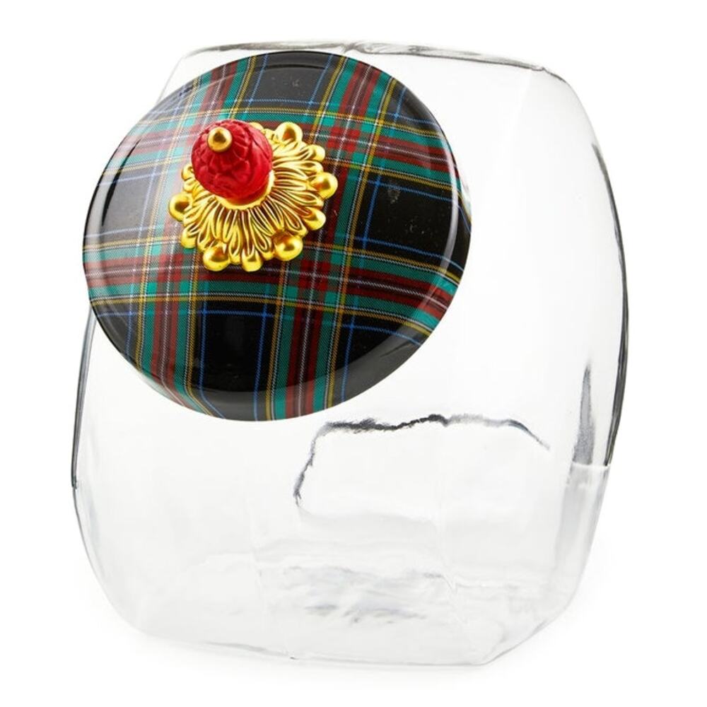 NEW Mackenzie-Childs Cookie Jar with Black Tartan Lid In Original Box